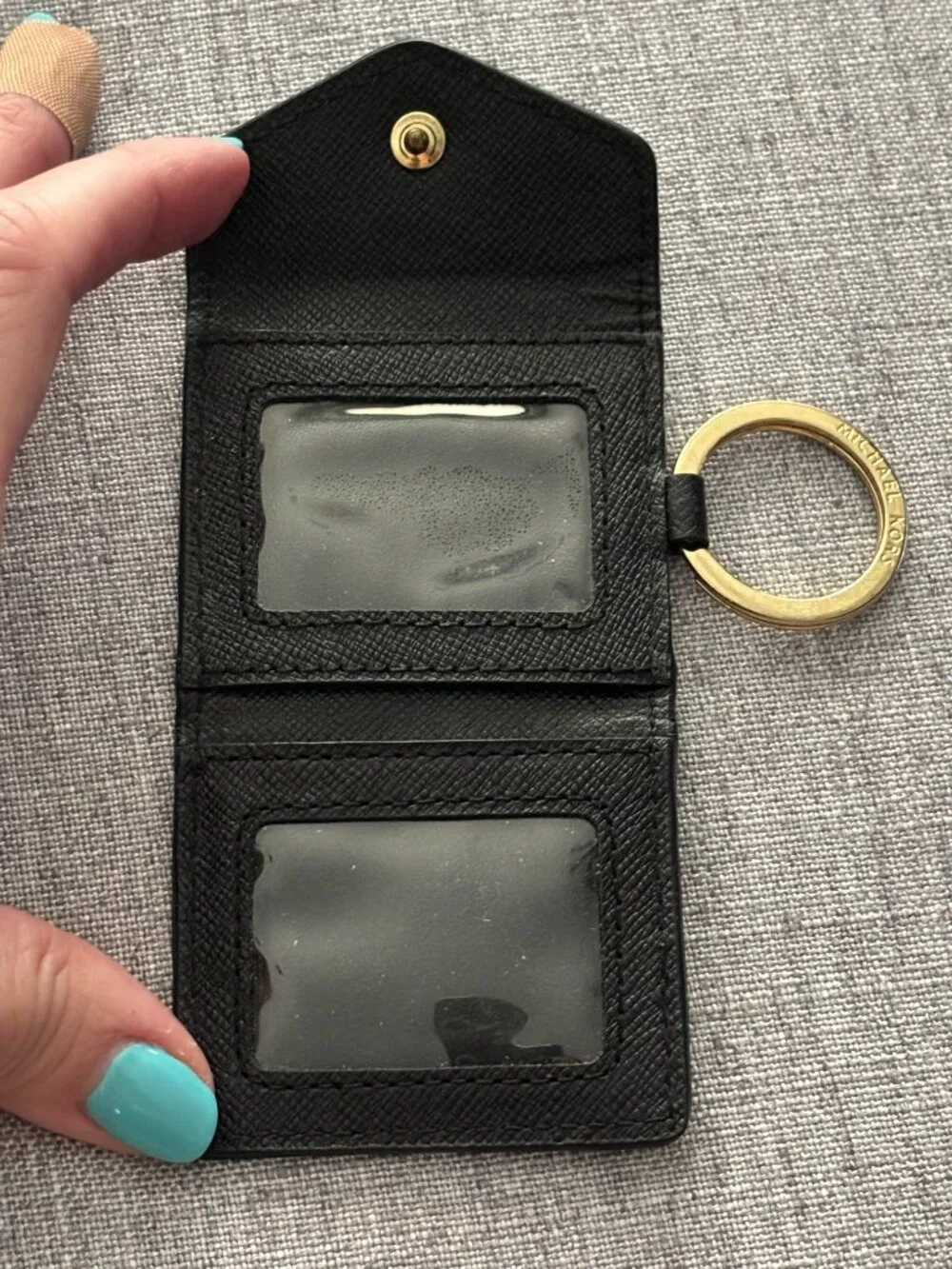 Michael Kors Saffiano Leather Mini Envelope Coin Pouch Keychain Wallet Black